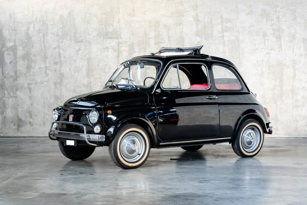 1971 Black/Red Leather Fiat 500 110F with manual open-top for sale by DriveCity