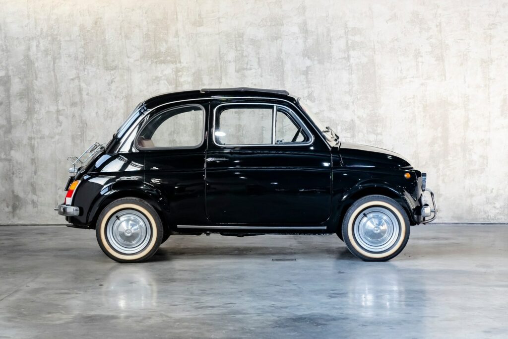 1971 Black/Red Leather Fiat 500 110F with manual open-top for sale by DriveCity